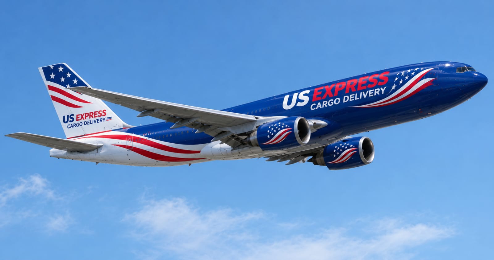 US Express branded cargo aircraft in flight